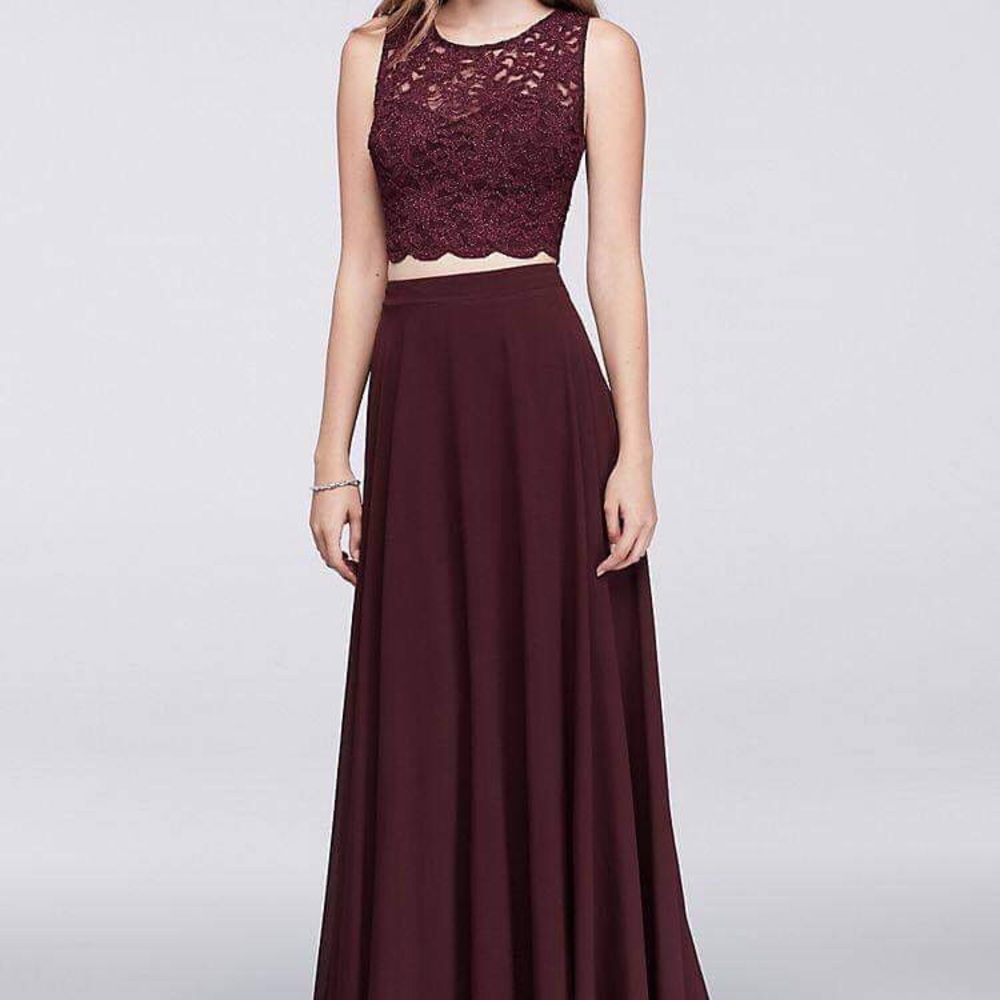Scalloped Top and Chiffon Skirt Two Piece Dress